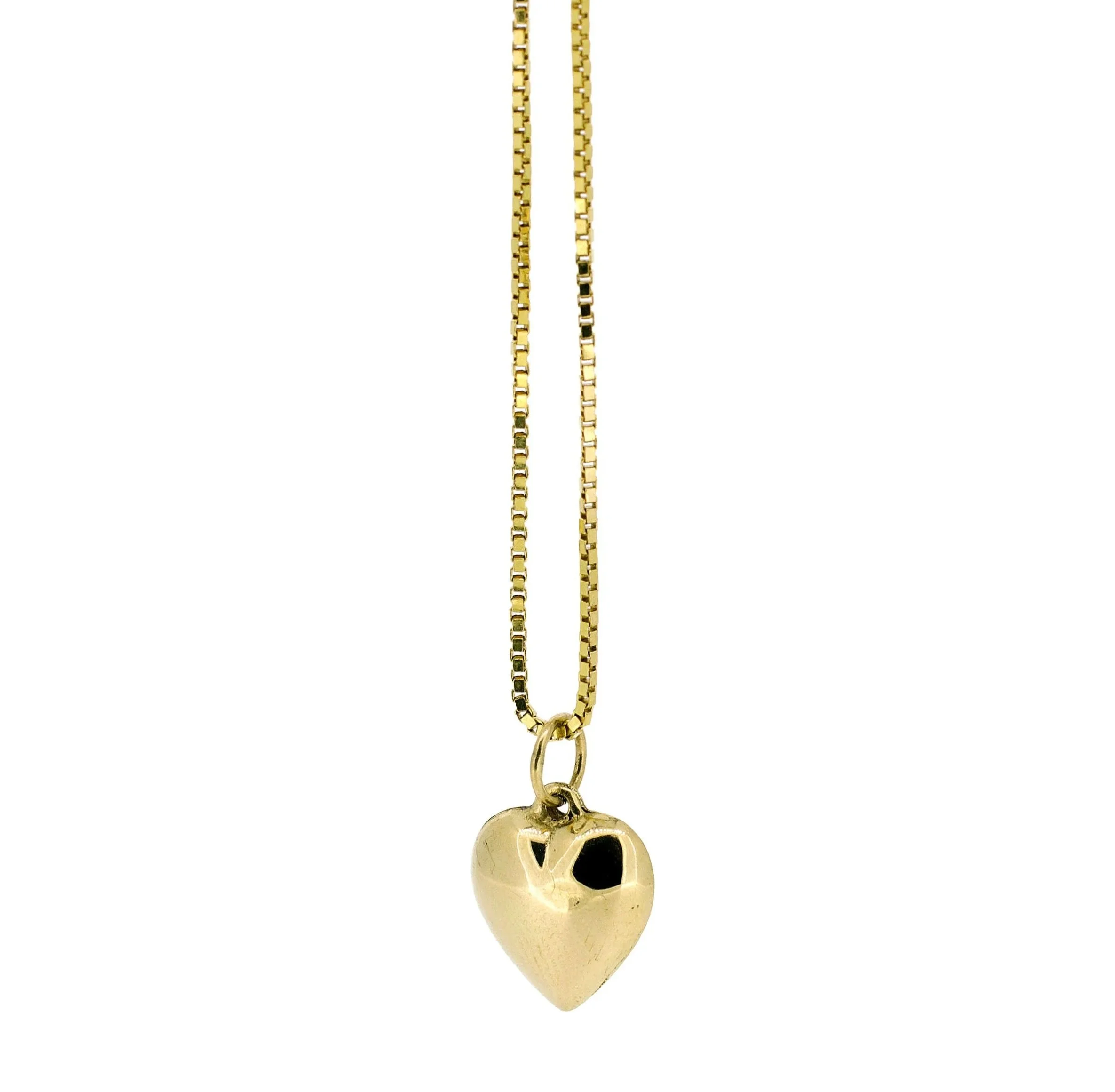 14K Yellow Gold Puff Heart Pendant Necklace