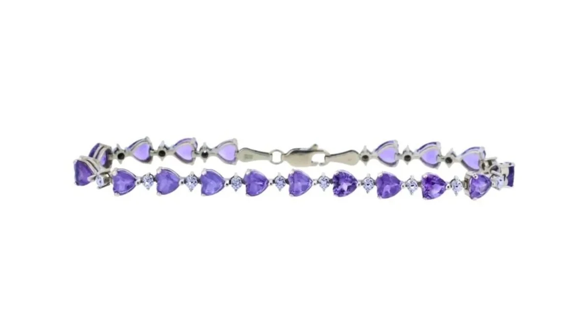 10K Yellow Gold and Heart Faceted Amethyst Bracelet.