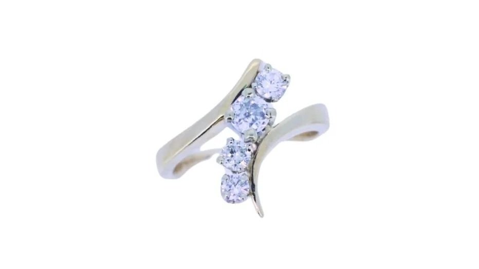 14K Yellow Gold and Round Brilliant Cut Diamond Bypass Ring