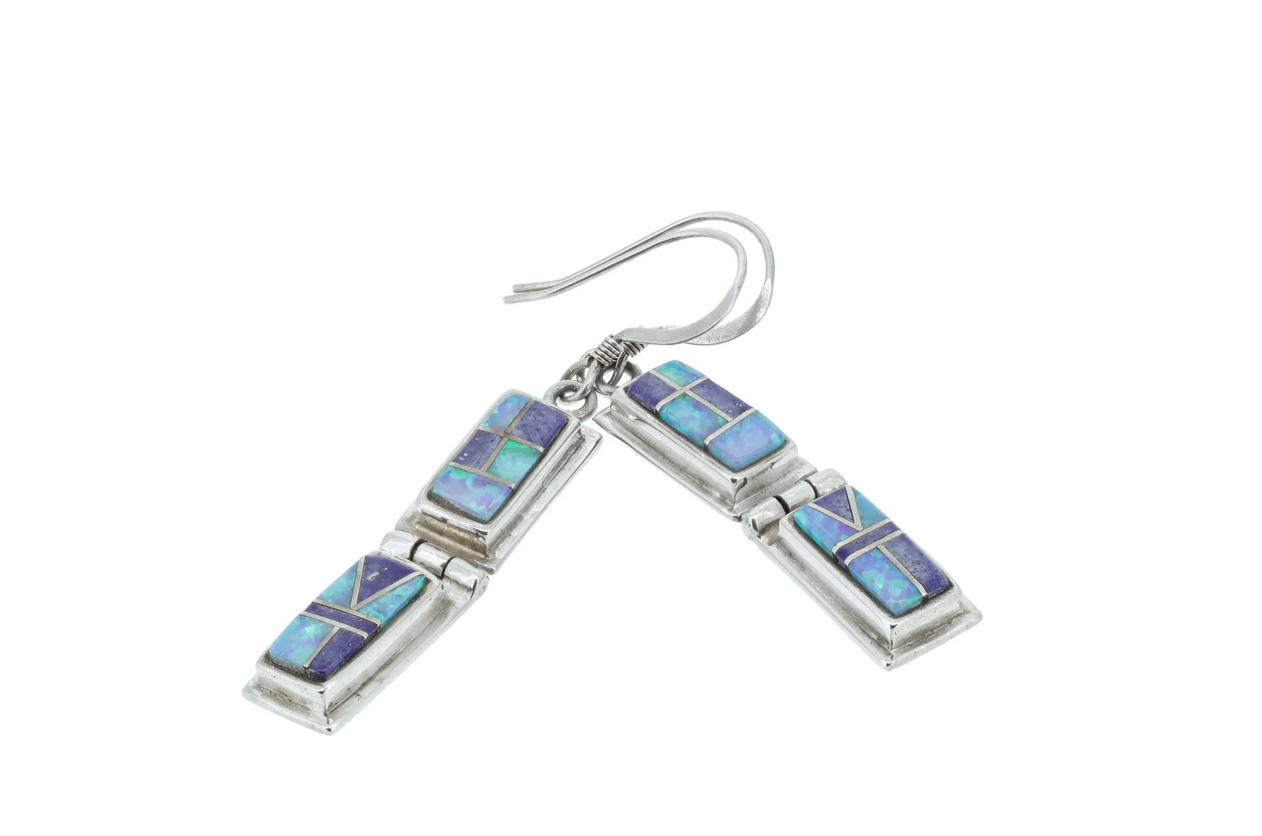 Sterling Silver and Laboratory-Grown Opal Drop Earrings