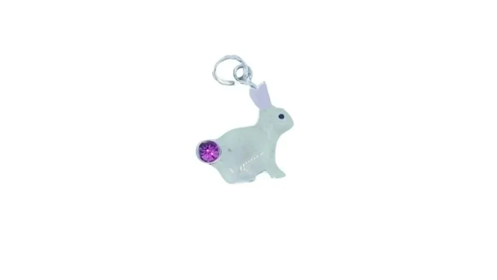 Sterling Silver, Enamel, and Cubic Zirconia Bunny Motif Charm