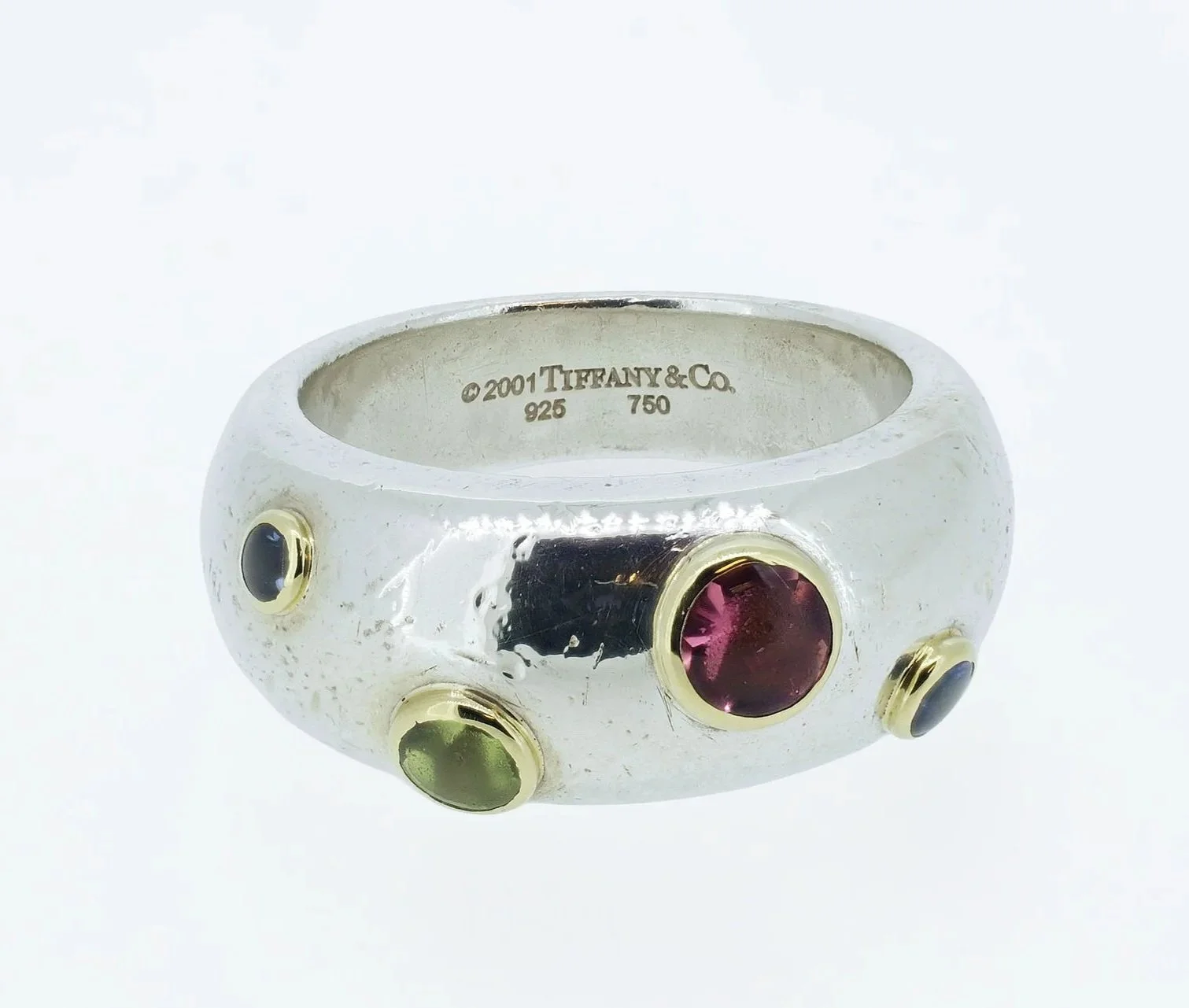 Tiffany & Co. Sterling Silver, 14K Yellow Gold, Tourmaline, Peridot, Sapphire Band Ring by Elsa Peretti