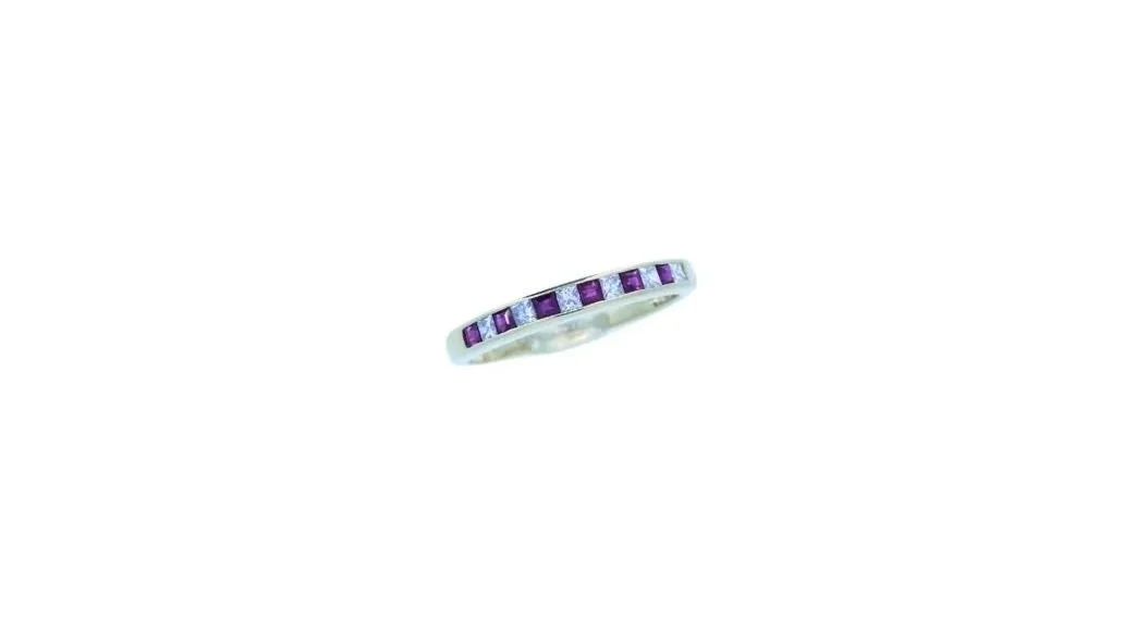14K Ruby and Diamond Half Circle Band Ring, Channel Set