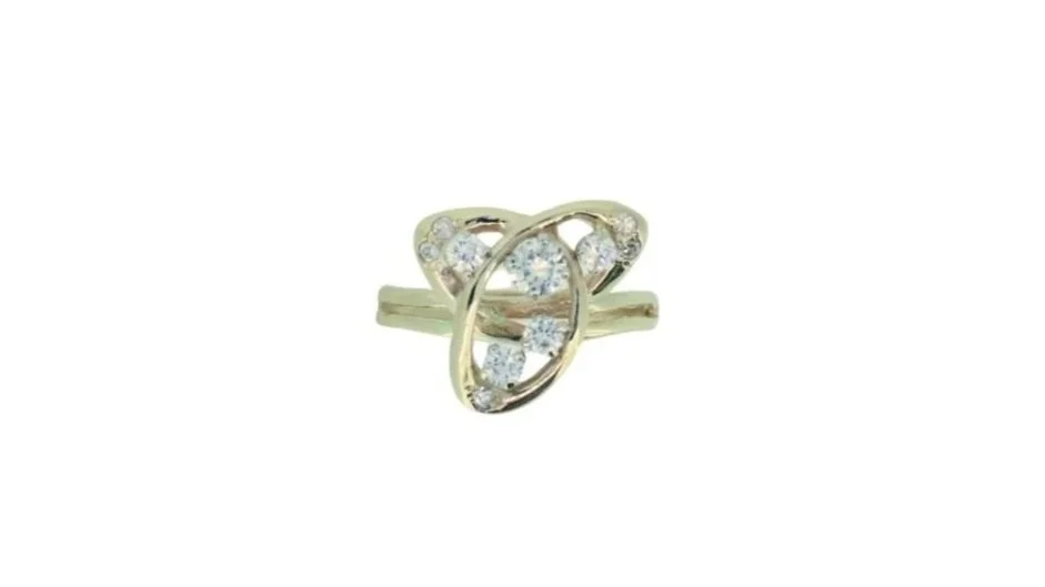 14K Yellow Gold and Round Brilliant Cut Diamond Triangle Ring