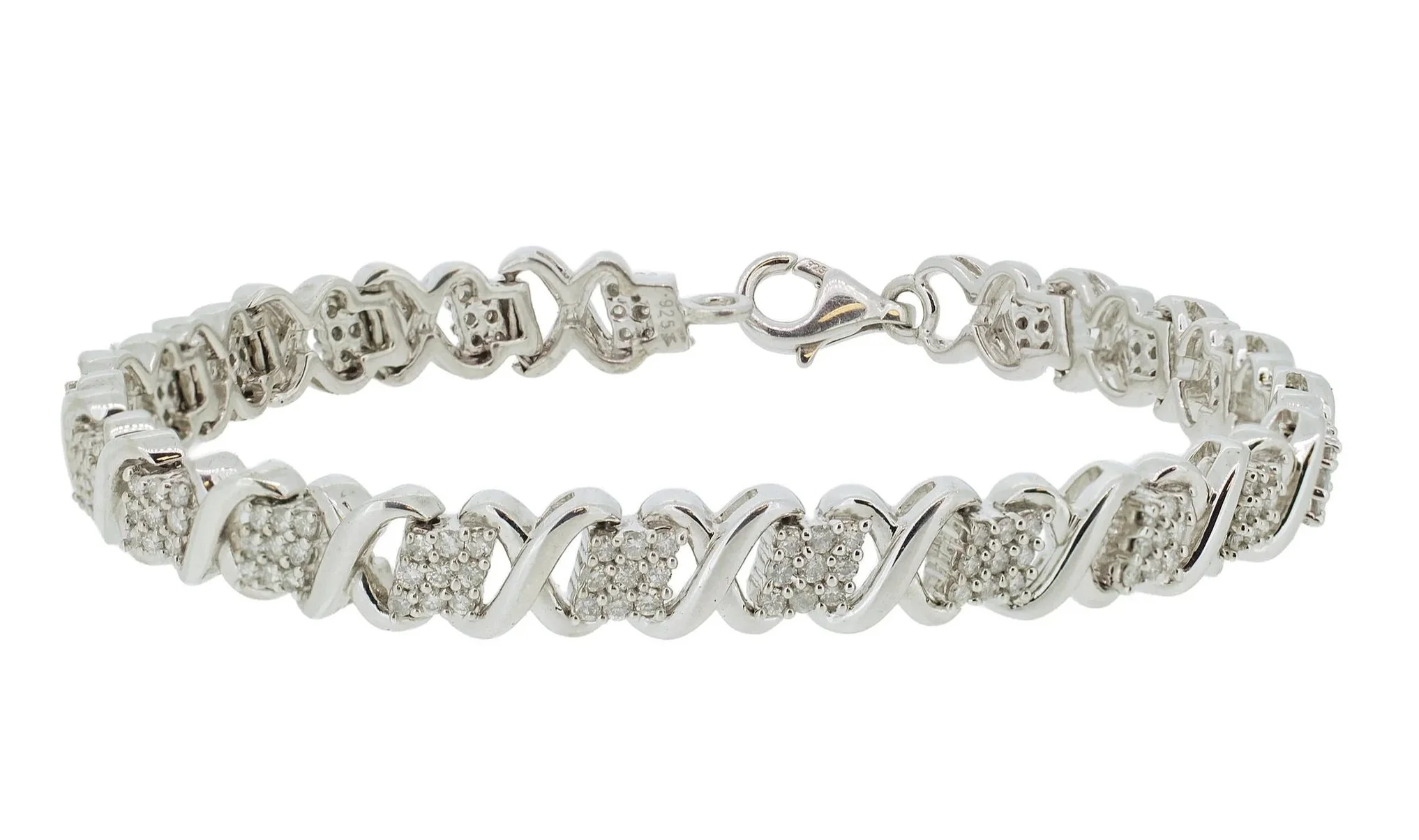 Sterling Silver and Cubic Zirconia "X Link" Pave Bracelet