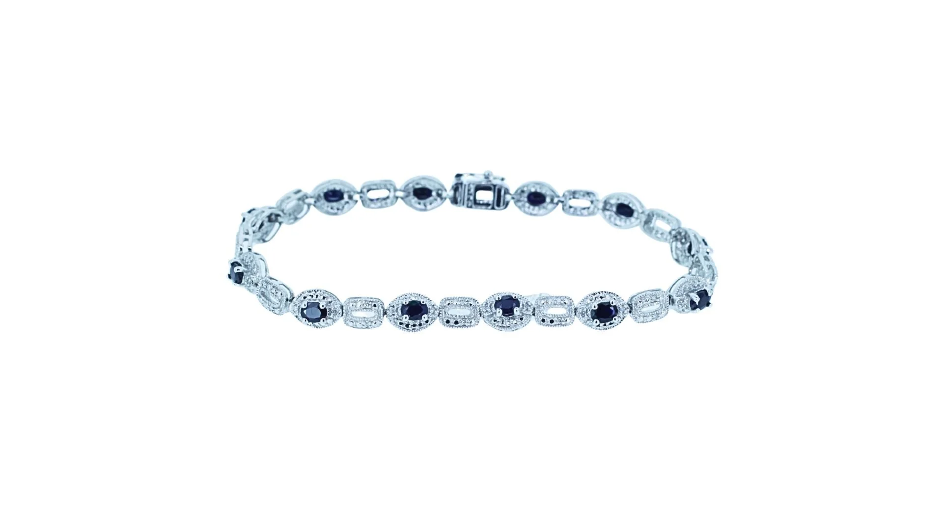 Sterling Silver, Natural Sapphire, and Diamond Milgrain Line Bracelet