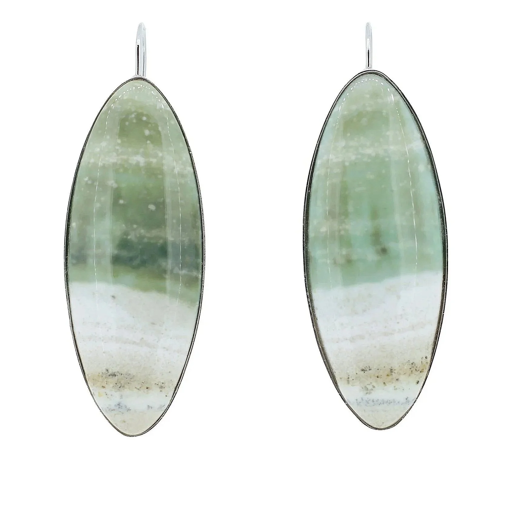 14K White Gold, and Marquise-Shaped Cabochon Agate Earrings