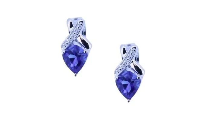 Sterling Silver and Purple Cubic Zirconia Pendant and Matching Earrings