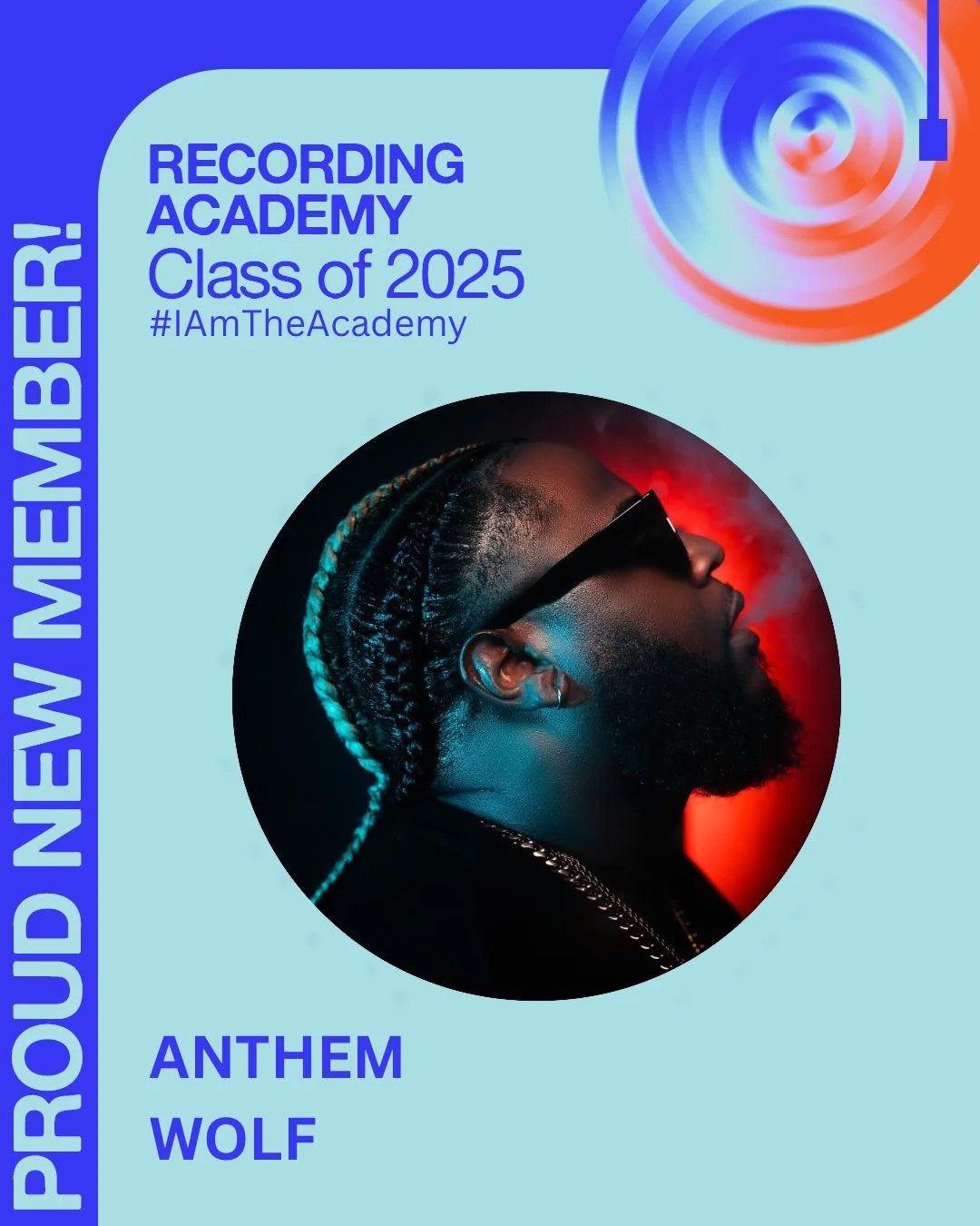 Promotional image of Anthem Wolf, Grammy-member music producer and founder of Wolf Legacy Academy, recognized as part of the Recording Academy Class of 2025. The visual reflects his work in cinematic music, creative leadership, and artist development