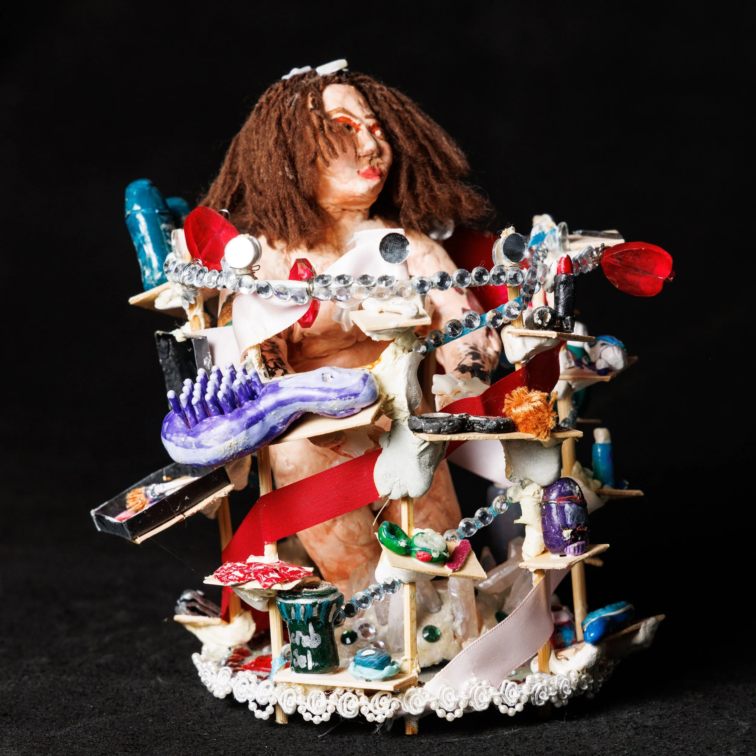 Effortless (Air dry clay, polymer clay, wood, acrylic paint, nailpolish, ribbons, sequins, watercolour, cardboard, yarn) 2024.jpg