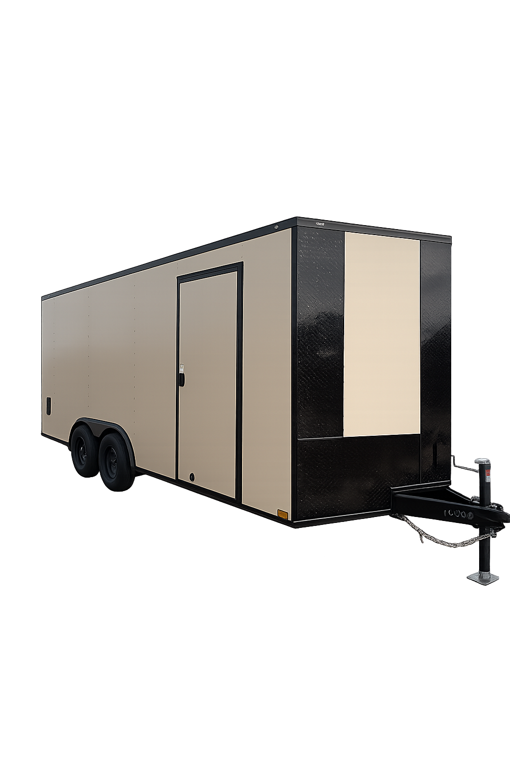 8.5-wide enclosed cargo trailer with black steel frame