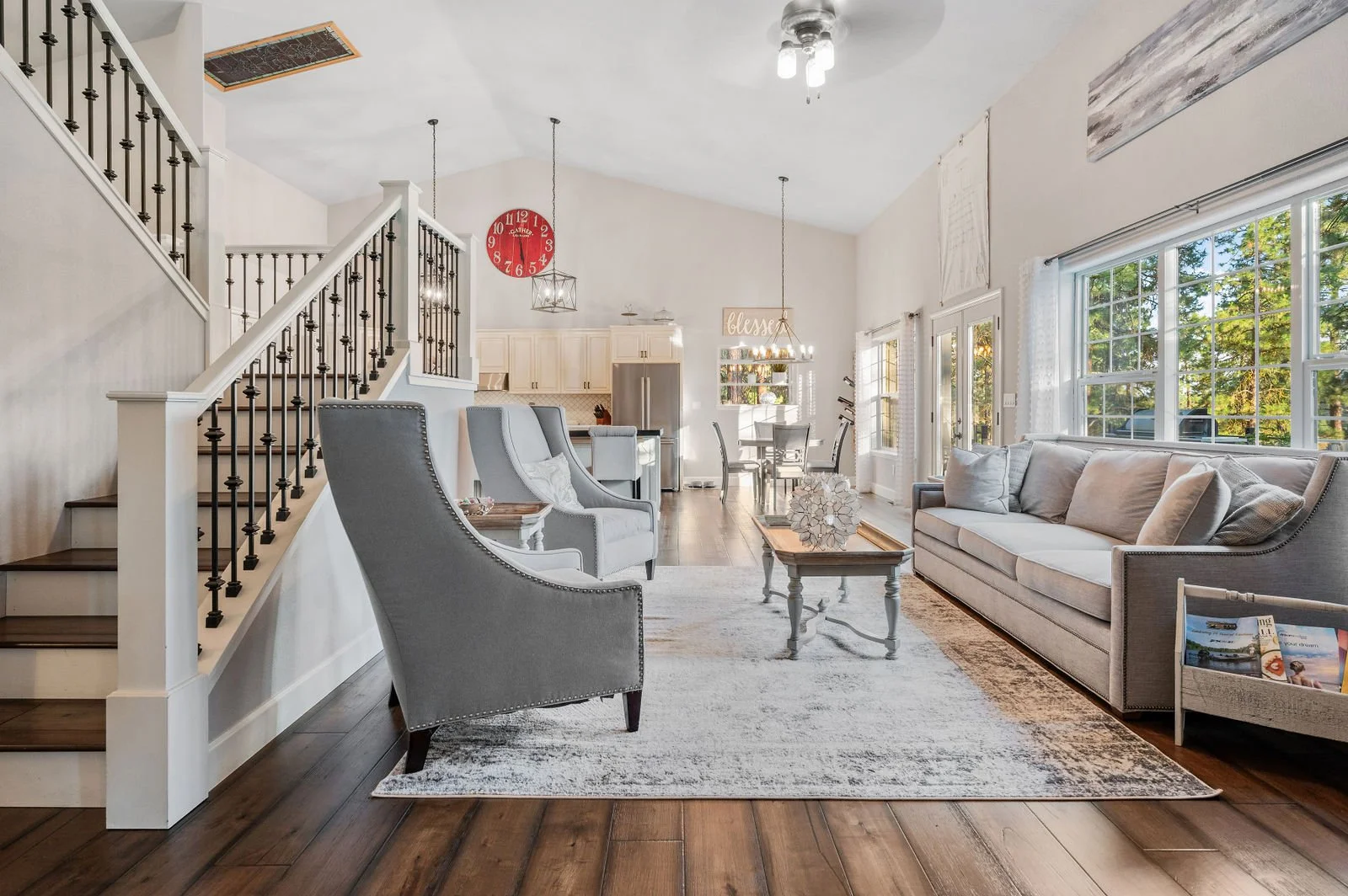 Professional real estate photography- Front living room and dining space. 