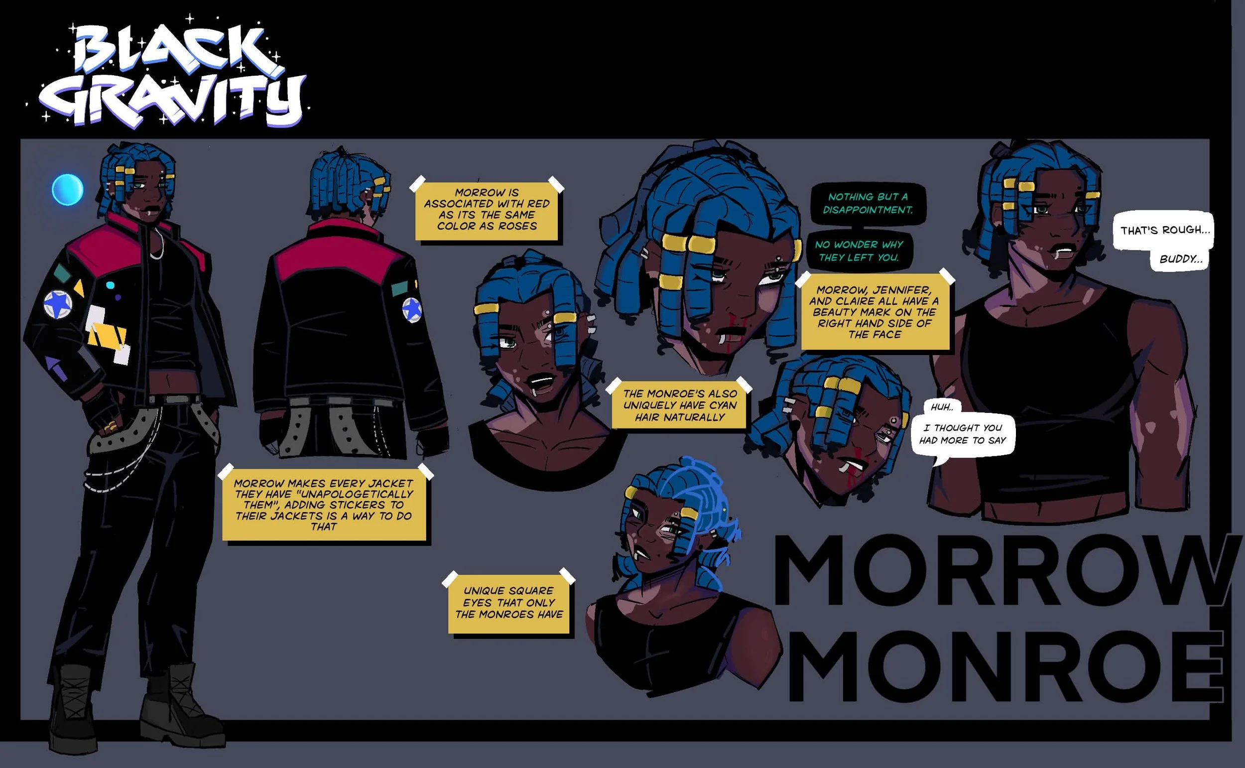 Morrow Monroe Character Sheet w/ creator notes