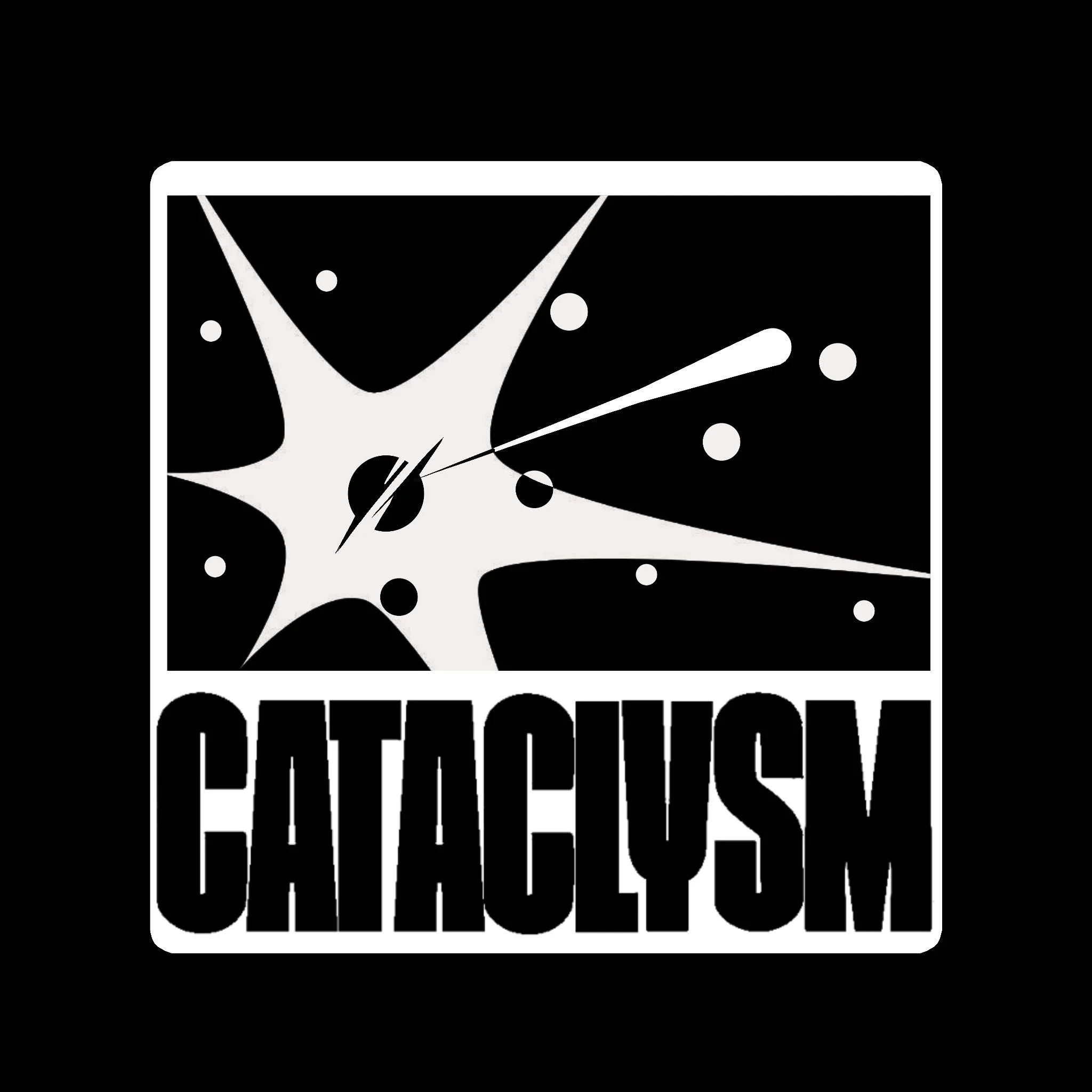 Black and white graphic with an explosion illustration above the word "CATASTYSM" in bold letters.