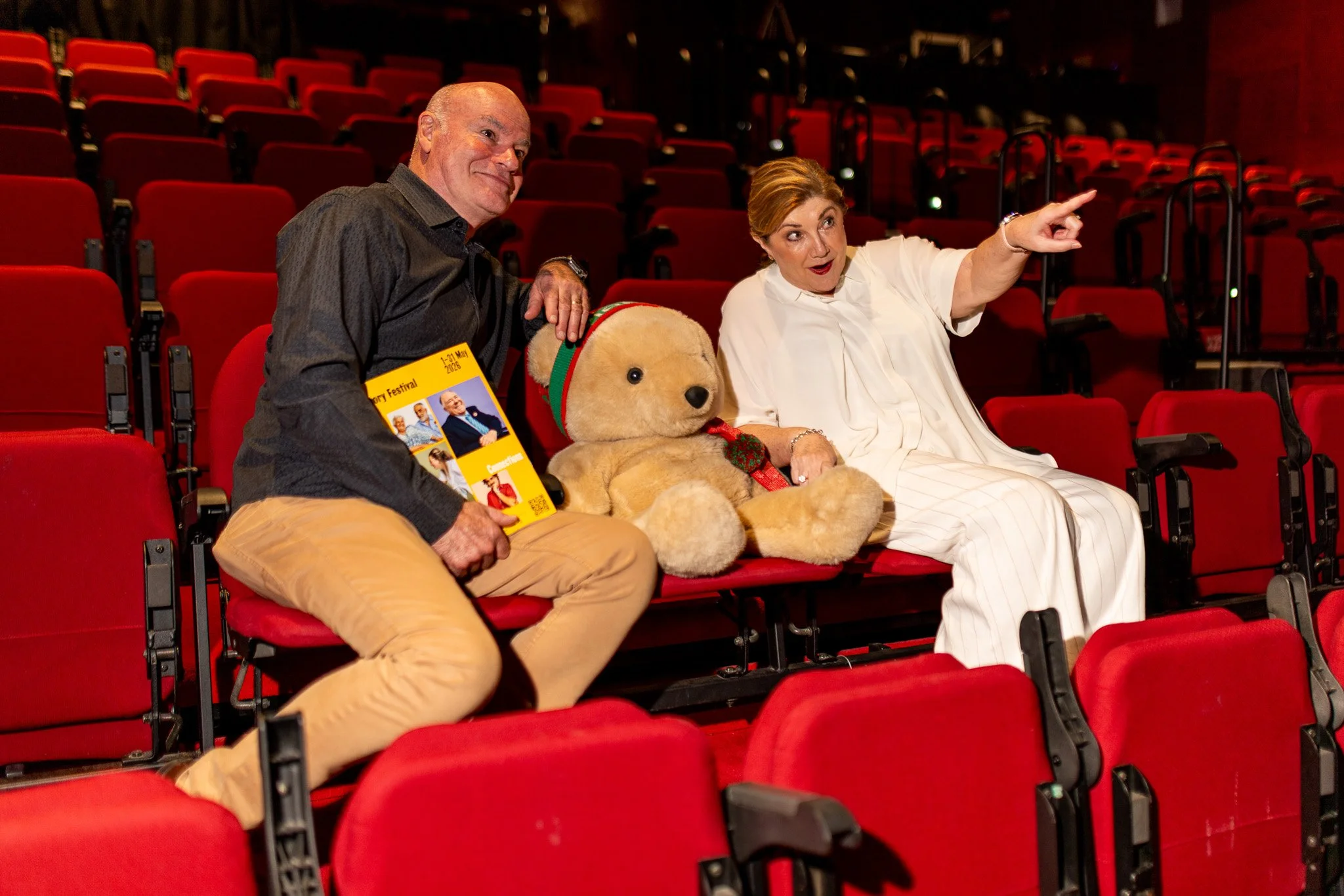Andrew Burch and Kristy Copley tried to teach Marty Bear some history. 