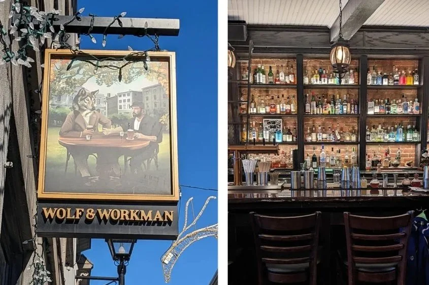 A sign of a wolf and workman from the bar in Montreal.