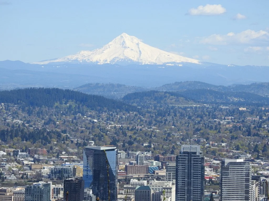 A view of Portland and Mt. Hood from the Pittock Mansion.
