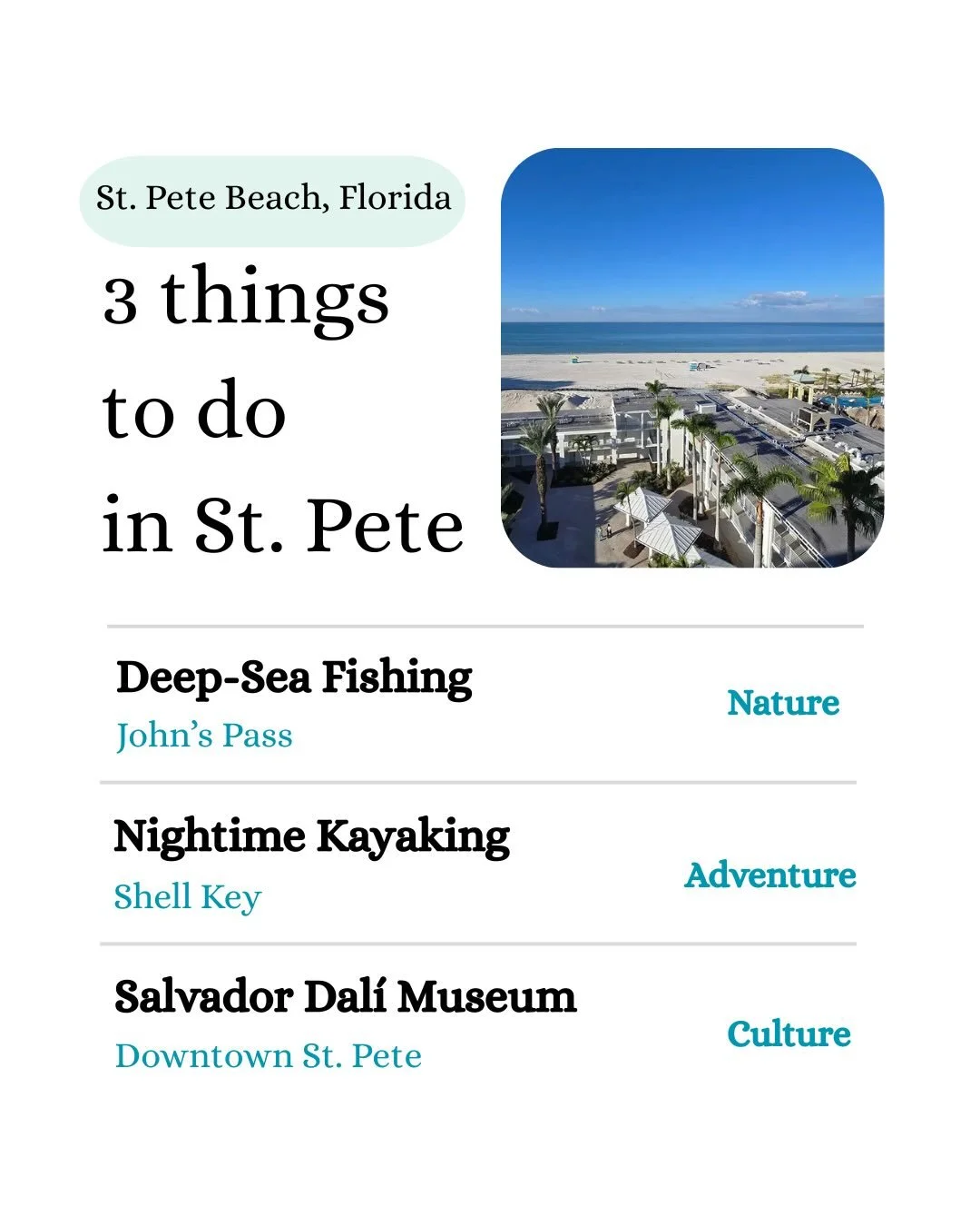 St. Pete Beach has something for everyone. 🌊☀️

From catching fresh snapper offshore to paddling through glowing mangroves during sunset, there&rsquo;s much more to do here than just sunbathe.

Here are 3 things you need to do on your next trip. 

F