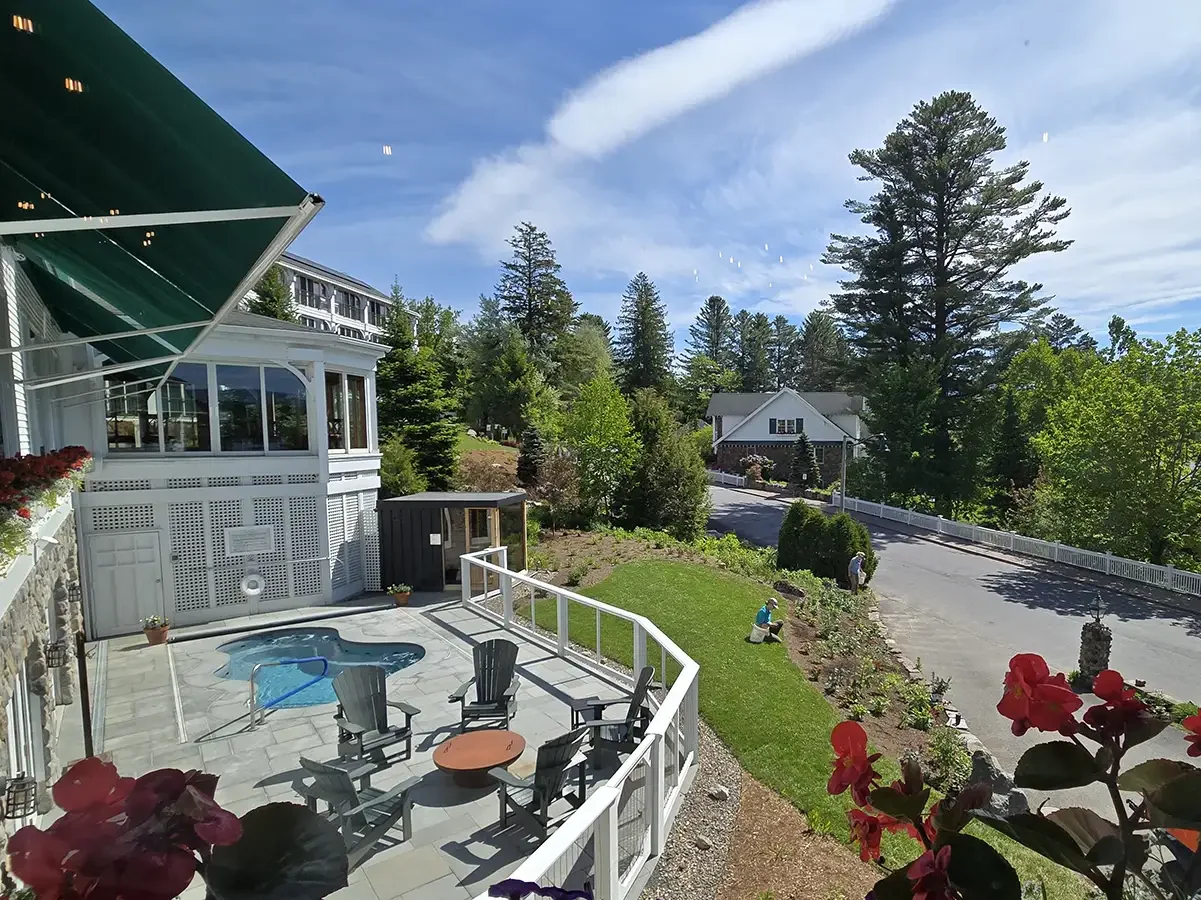 Mirror Lake Inn_Lake Placid_outdoor hot tub and sauna_July 2026.webp