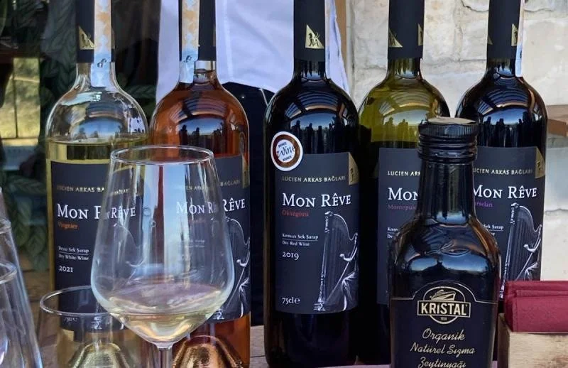 A variety of wine glasses from Lucien Arkas wineries.