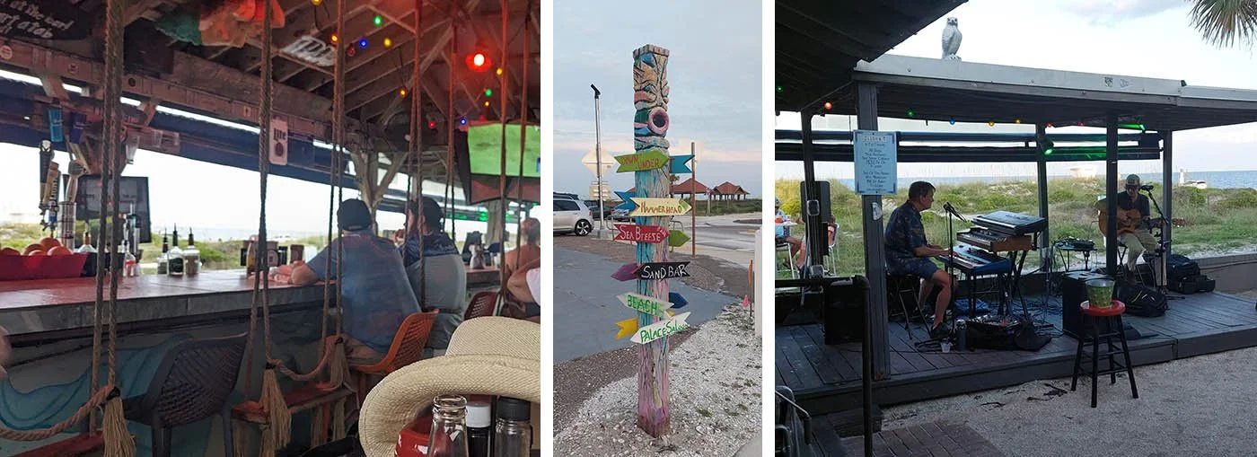 Live music and chair swings at Sliders Seaside Grill in Amelia Island.