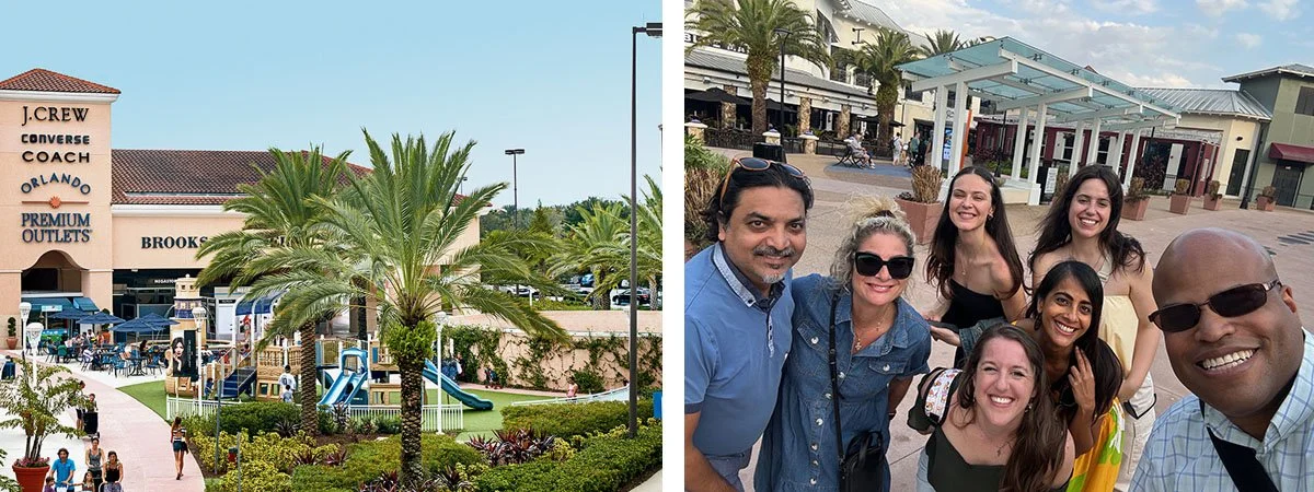 A tour group at Orlando Vineland Premium Outlets in Kissimmee, Florida.