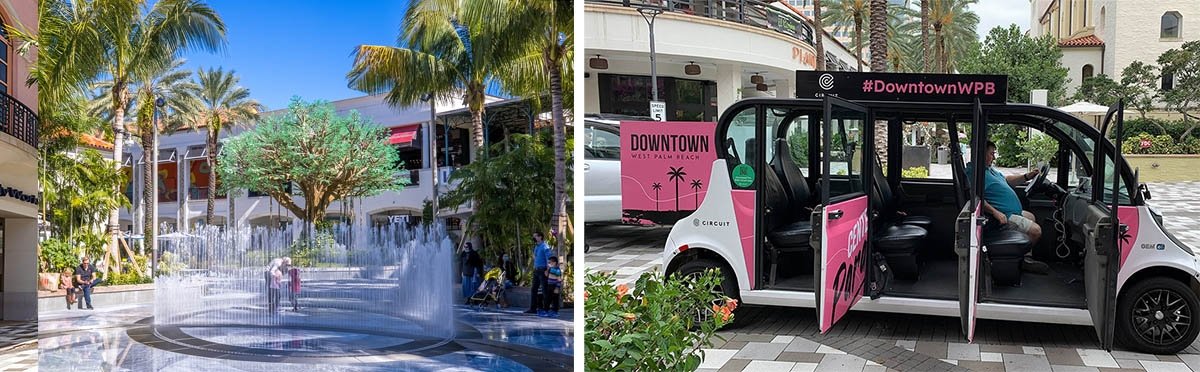 A child plays in a circular fountain in West Palm Beach.