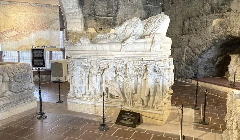 A historic artifact at the  The Hierapolis Museum at Pamukkale.