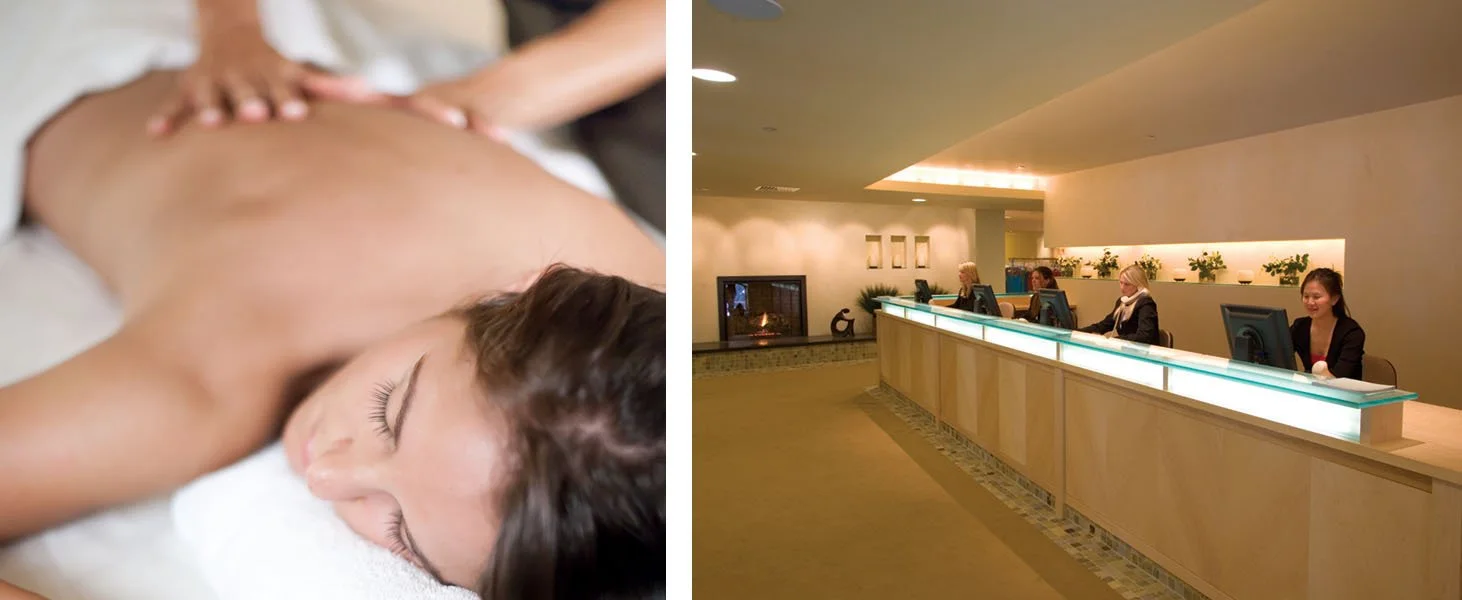 The reception at Topnotch Resort and Spa looks at their computers while waiting for guests.