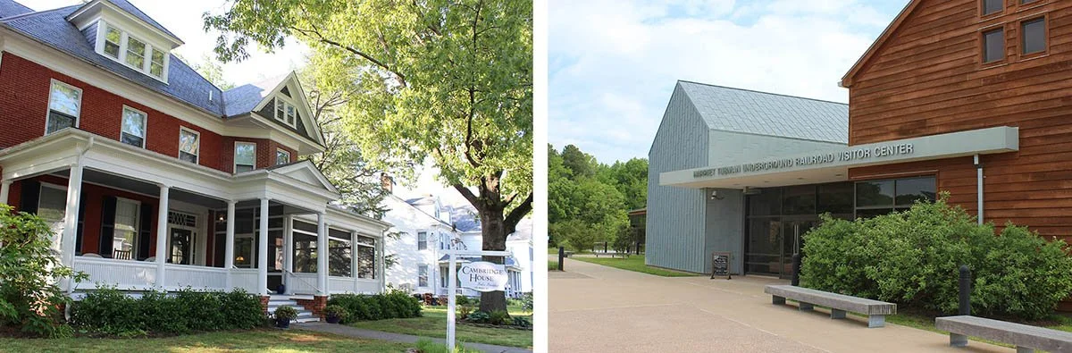 The exterior of the Cambridge House Bed and Breakfast and the Underground Railroad National Historical Park.