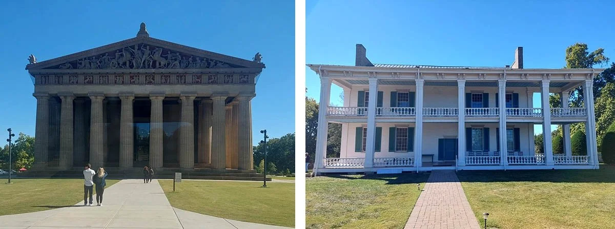 Shots from the Parthenon in Centennial Park and the Carnton Plantation on a clear day in Nashville.