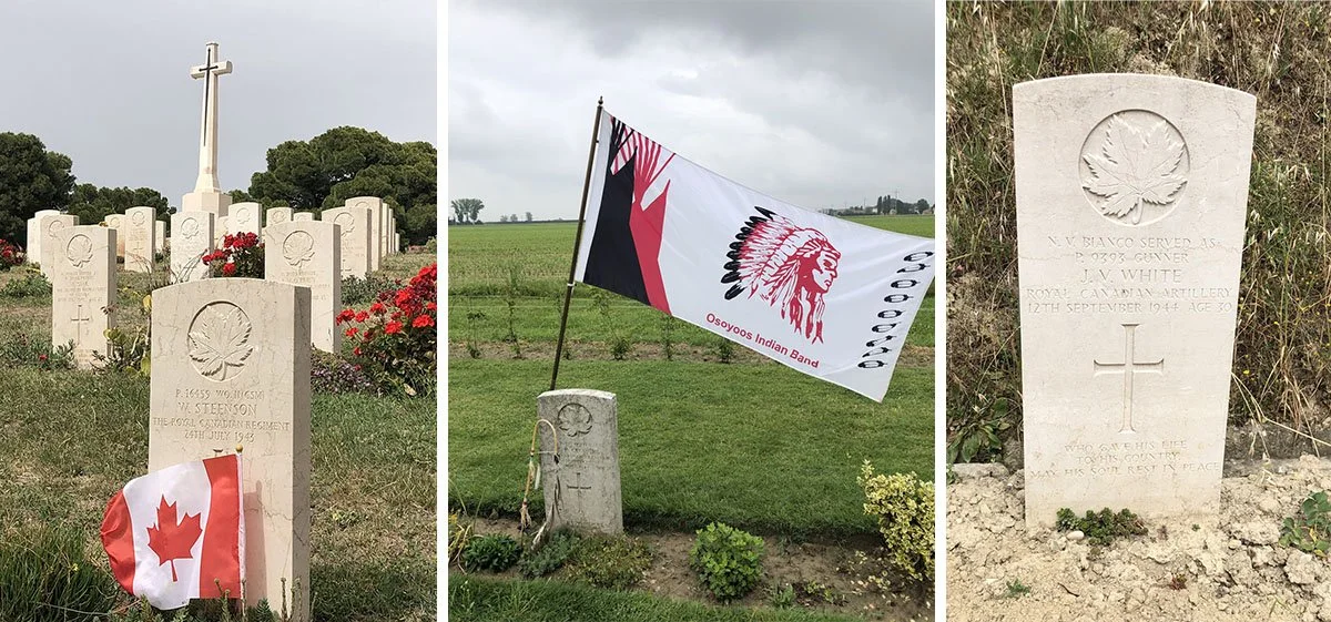 Tombstones line the grass of the Agira Canadian war Cemetery in Sicily.