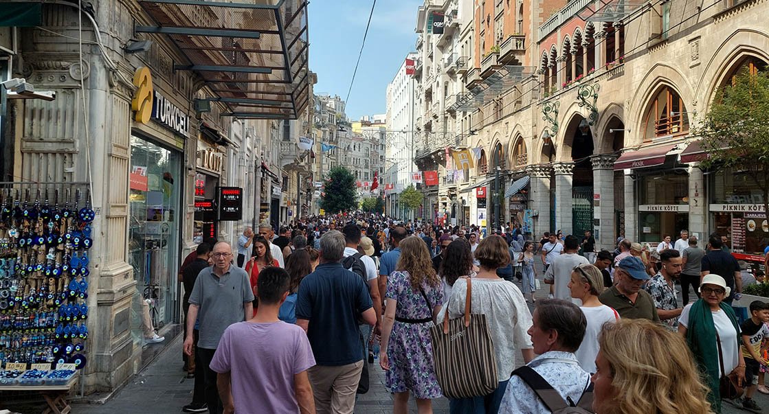 Tourists crowd the busy streets of Istikal Street in Istanbul.