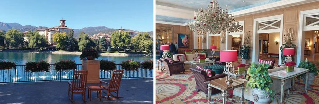 The interior and exterior of The Broadmoor Resort.