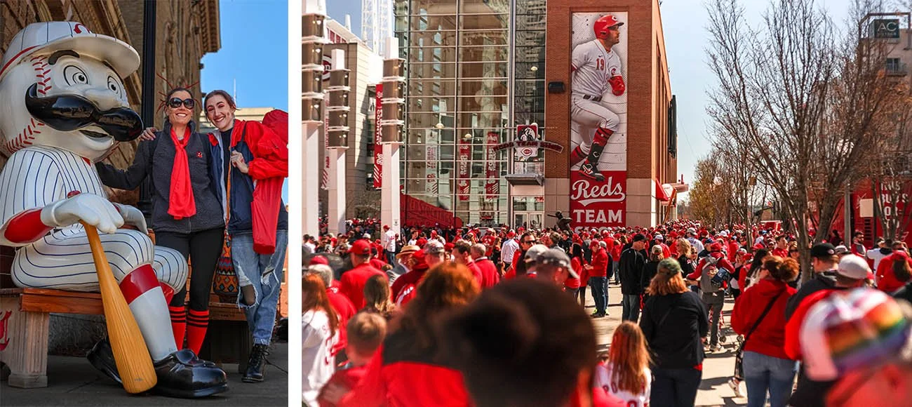 Cincinnati reds fans crowd the streets before a game.
