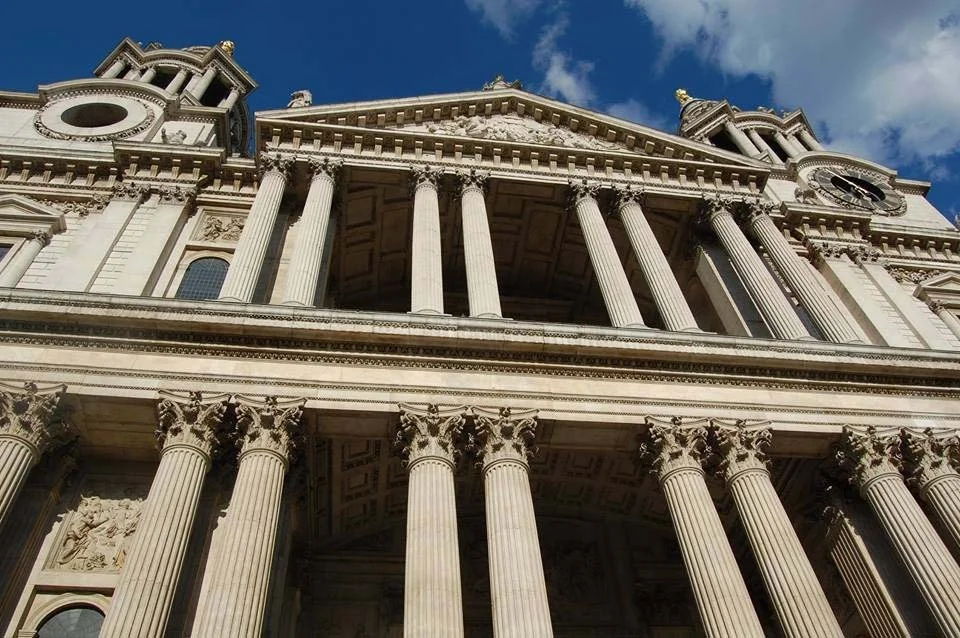 The towering posts and steeples of St Pauls' Cathedral in London.