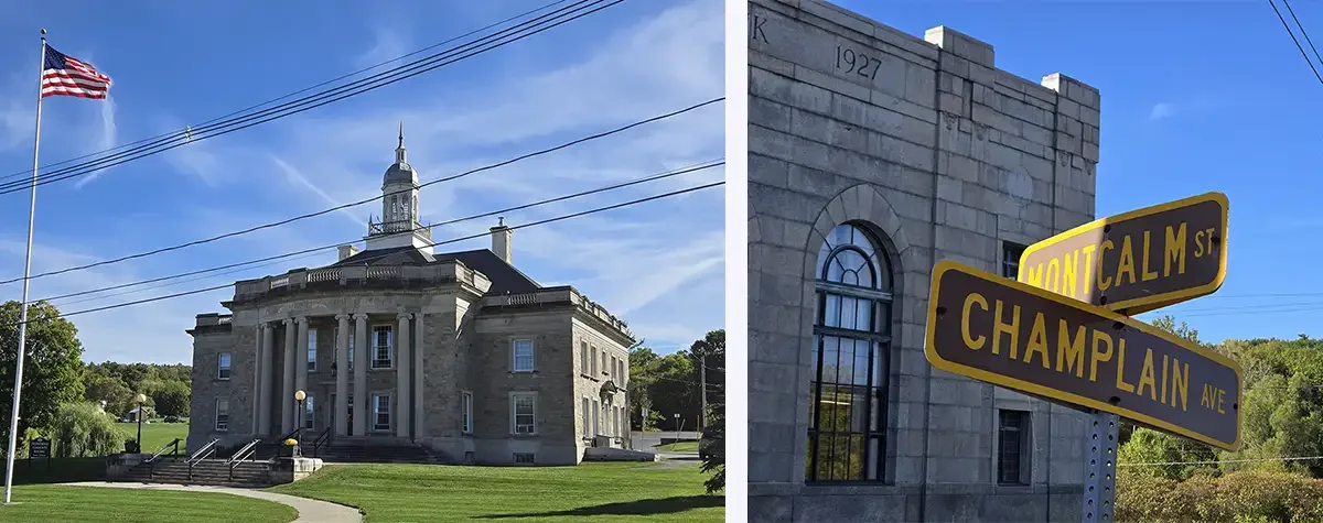 The Neo-Georgian town hall in Ticonderoga stands proud on the main street.