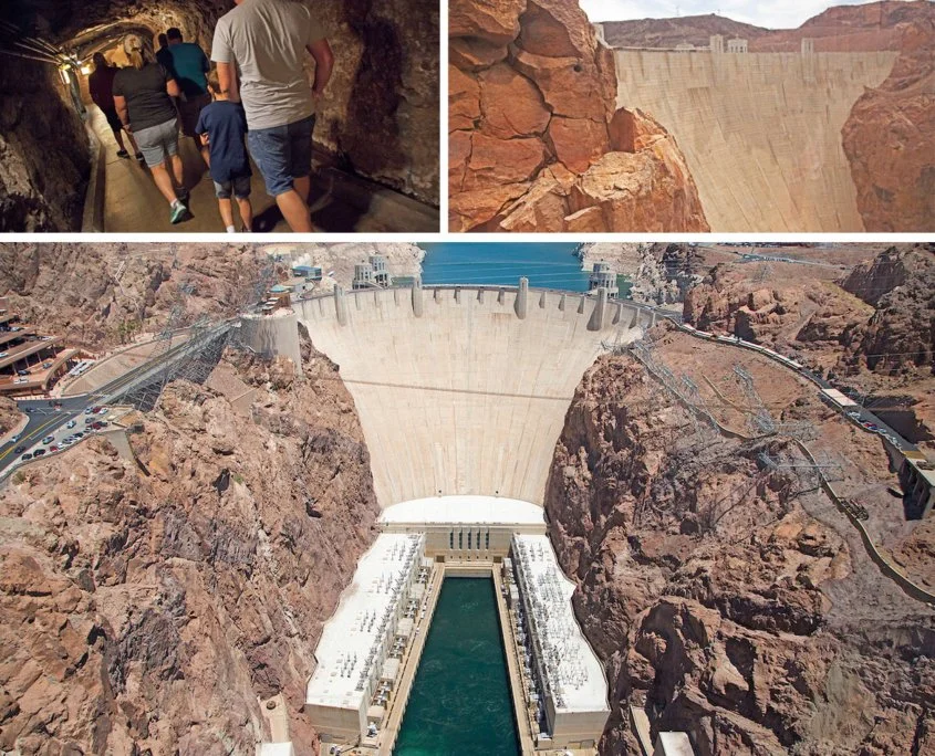 The massive wall of the Hoover dam.