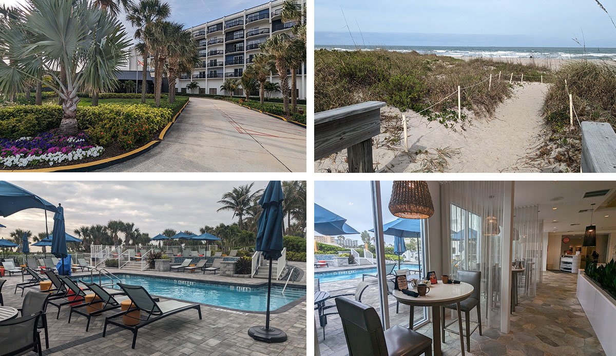 the Hilton Garden Inn Cocoa Beach Oceanfront back onto the expansive public beach.