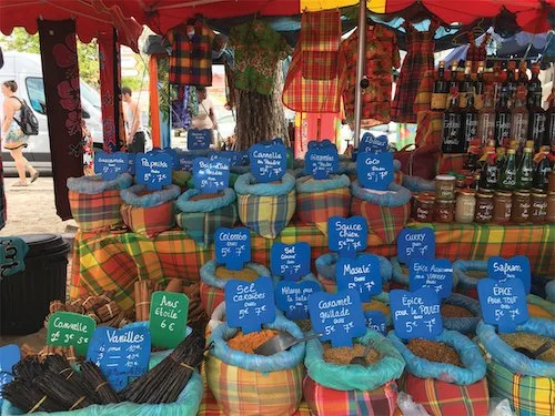 Vibrant nuts and good at a market in Guadeloupe.