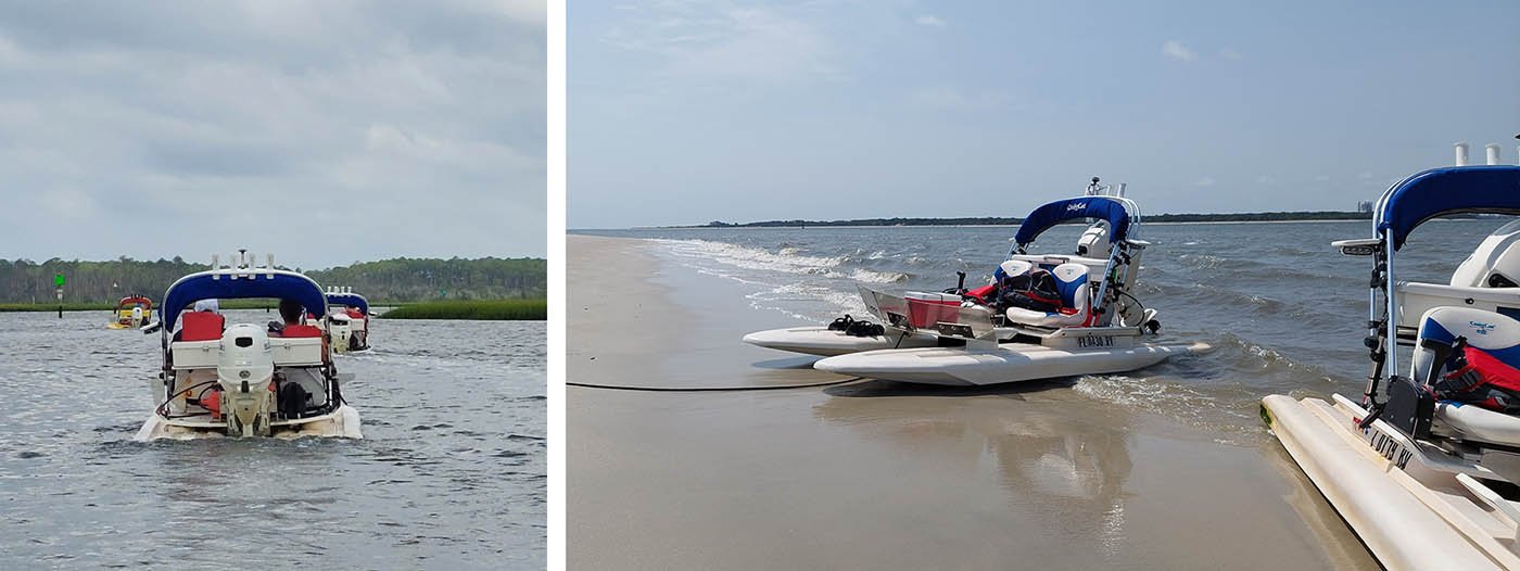 Riptide Watersport boats on the shore of Amelia Island.
