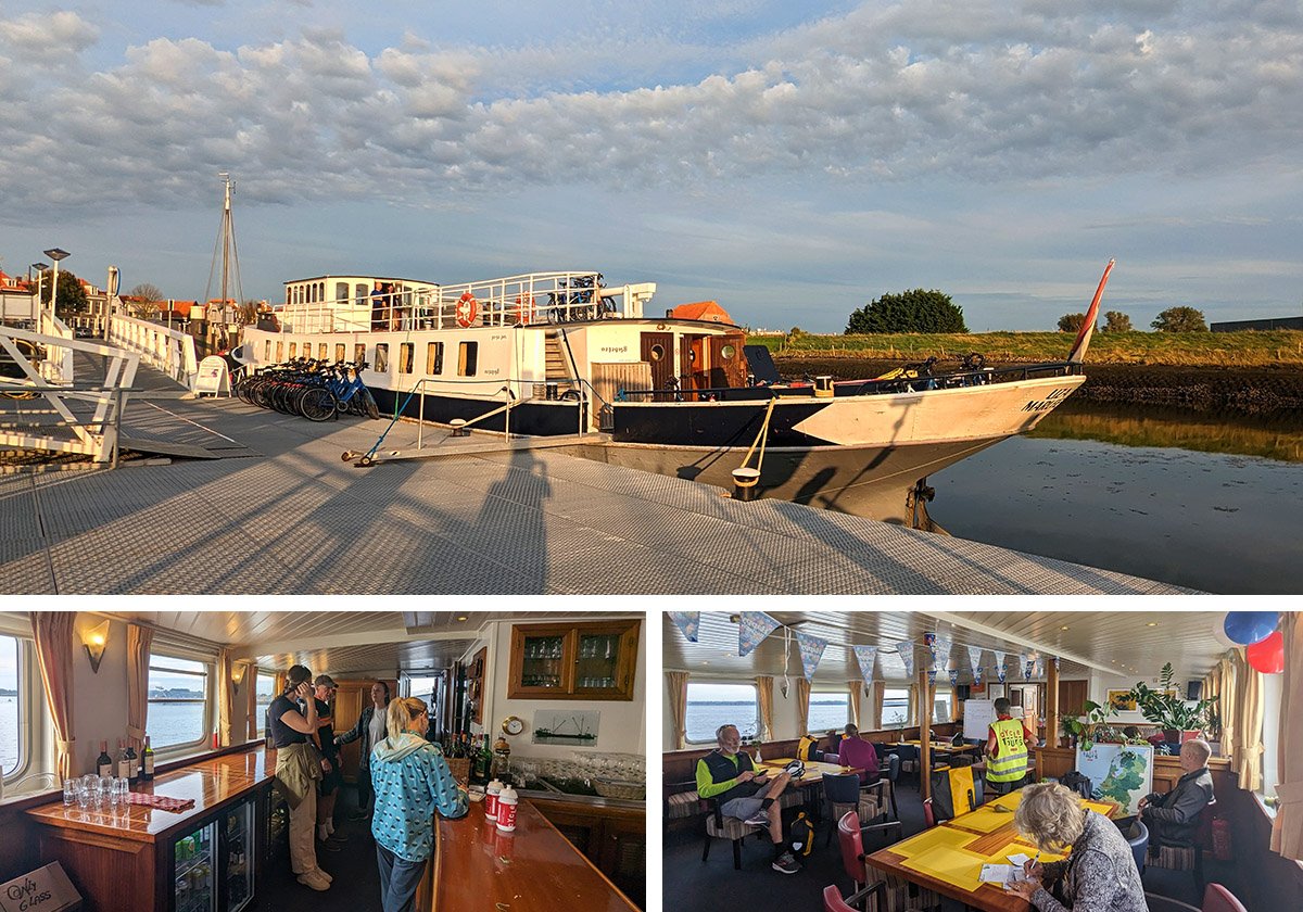Guests explore the Cycles tour boat as it goes along the river.