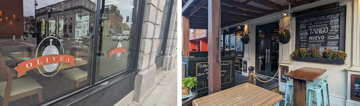 The interior and exterior of Olivea in Kingston.