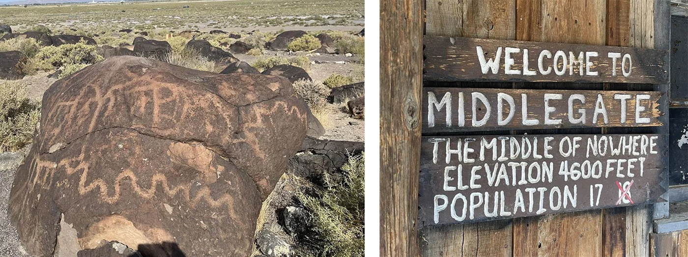 Petroglyphs at Grimes Archeological Site and the Middlegate Station.