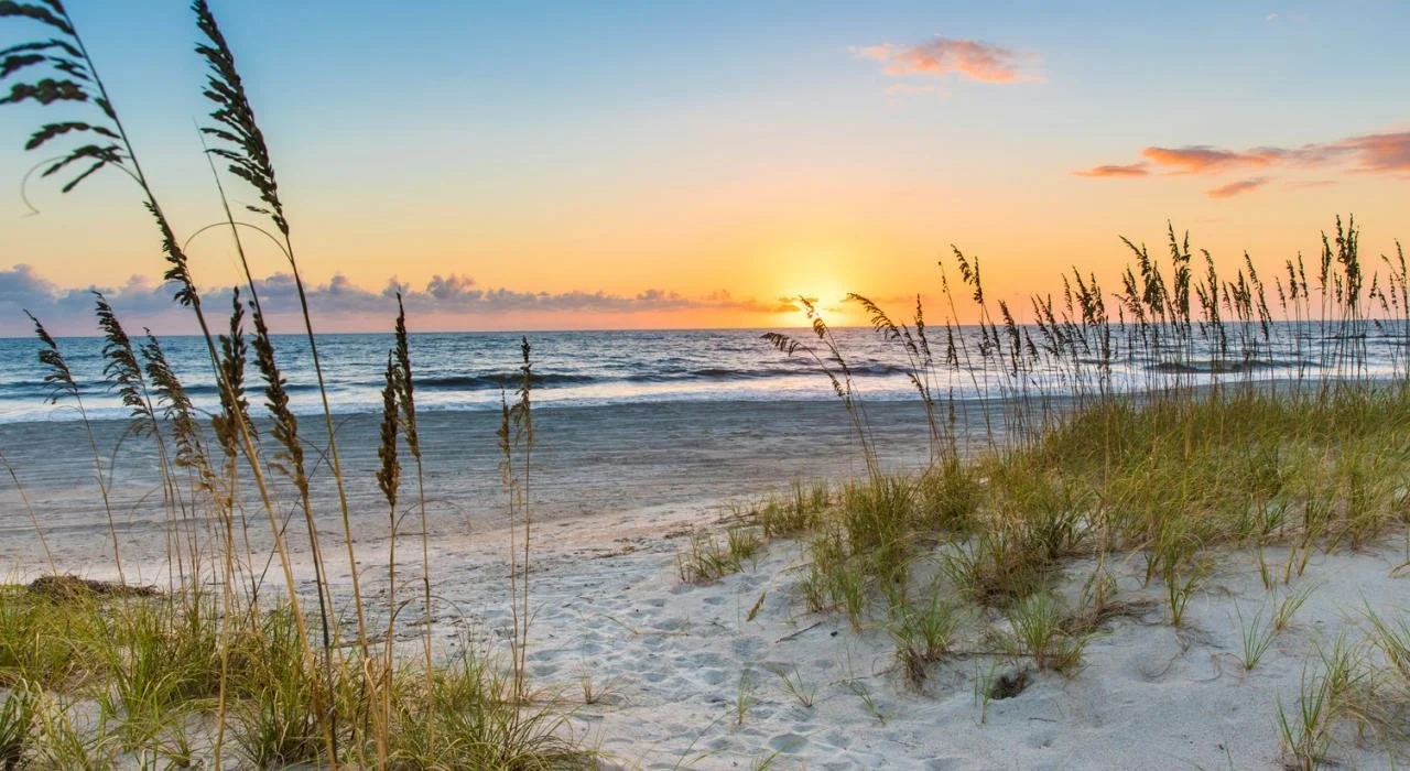 The beach at Amelia Island at sunset.