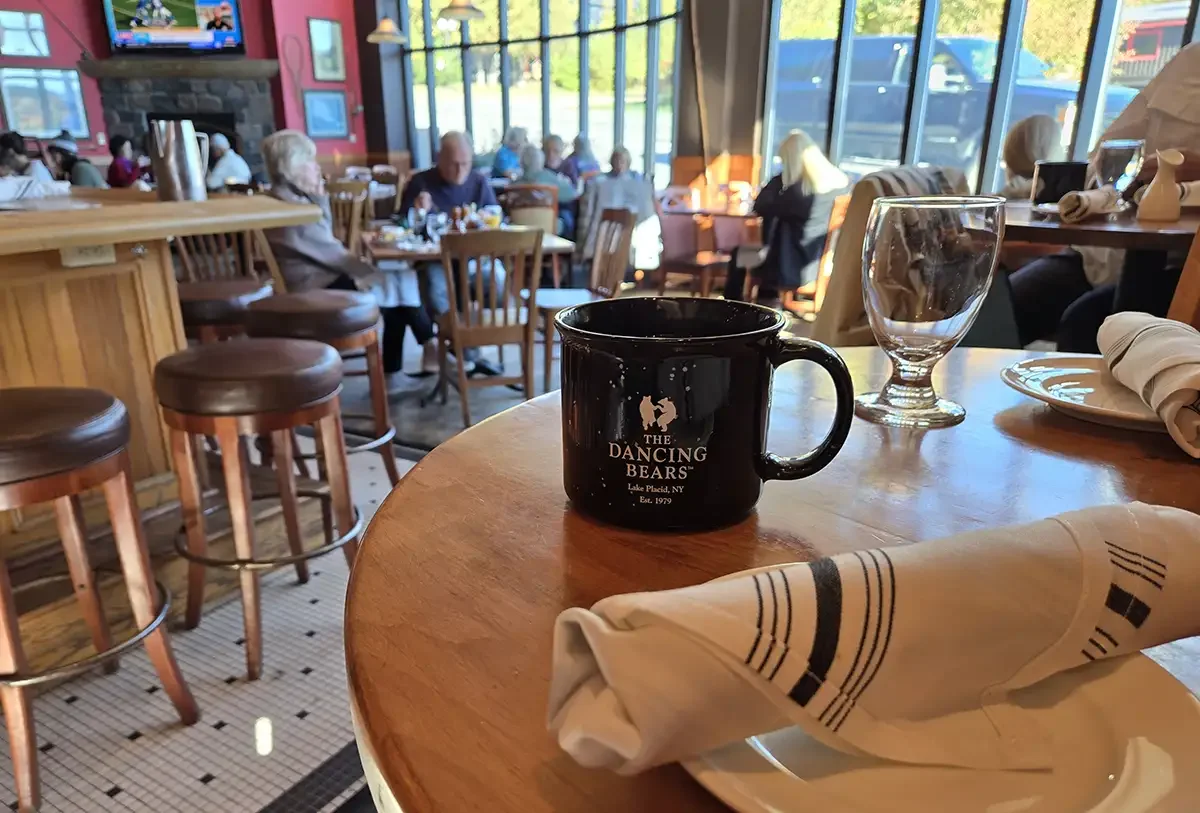 Our view of The Dancing Bears, one of the best restaurants in the Adirondacks