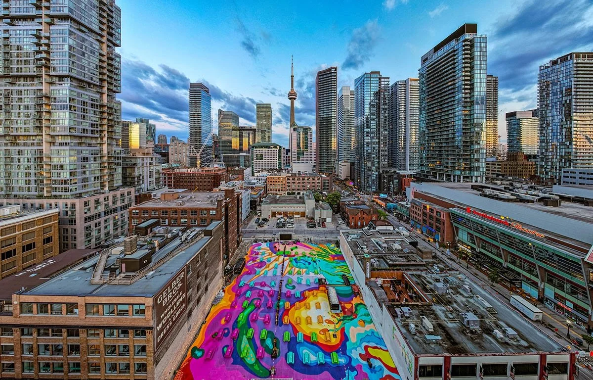 Toronto's downtown centered around the bright colours of RendezVous.