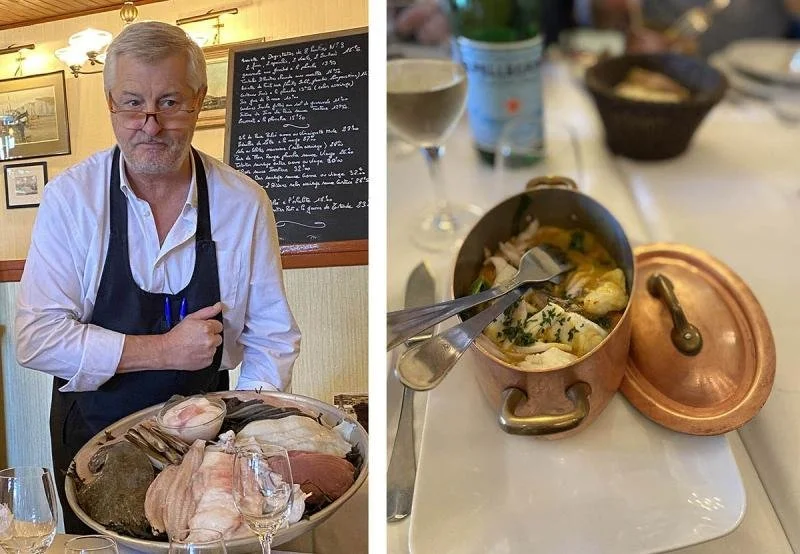 A chef shows the catch of the day at Comptoir À Huîtres Restaurant in Dieppe