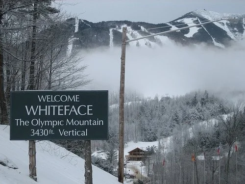 A sign over the ski sloped of Whiteface Mountain.