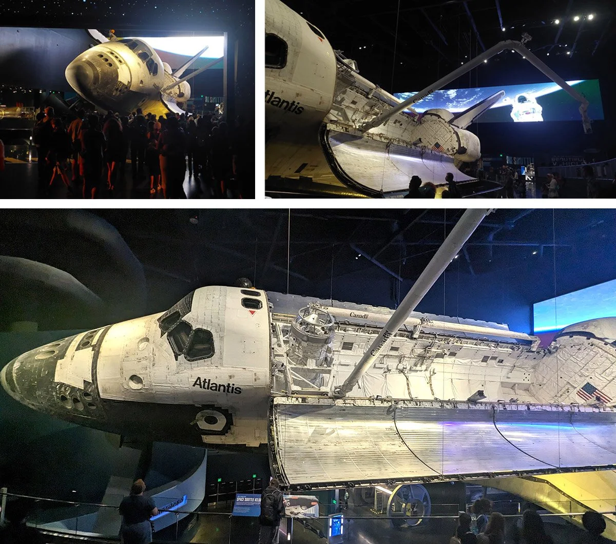 After a short video, the wall opens to reveal the Space Shuttle Atlantis, which appears to hover, its payload doors open, right in front of you.